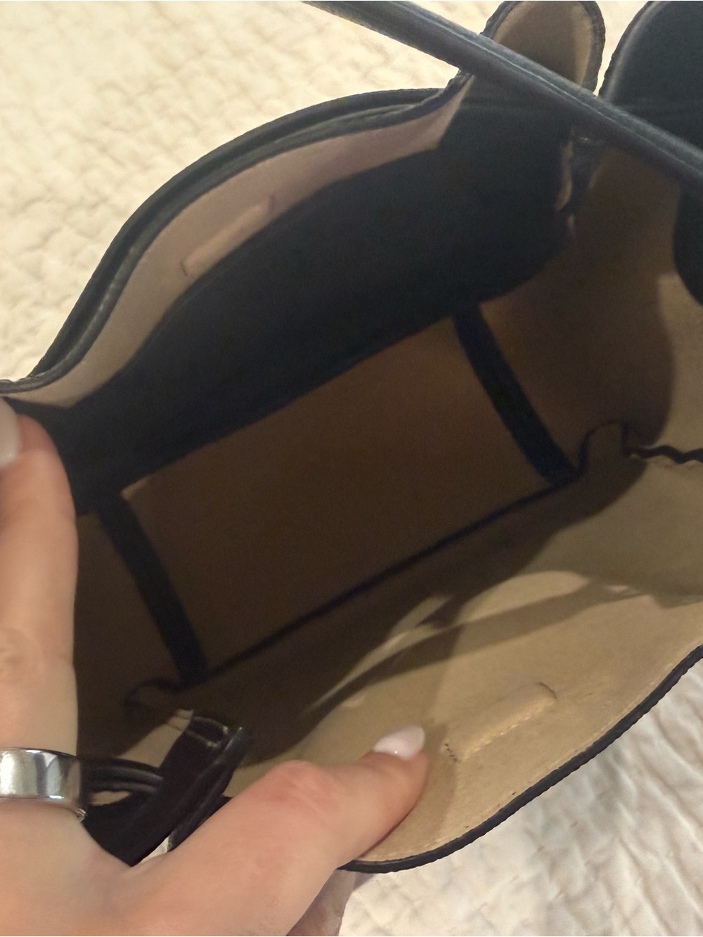 Like NEW - Tory Burch Black Pebbled Leather Drawstring Satchel with Gold-Tone - Picture 9 of 13